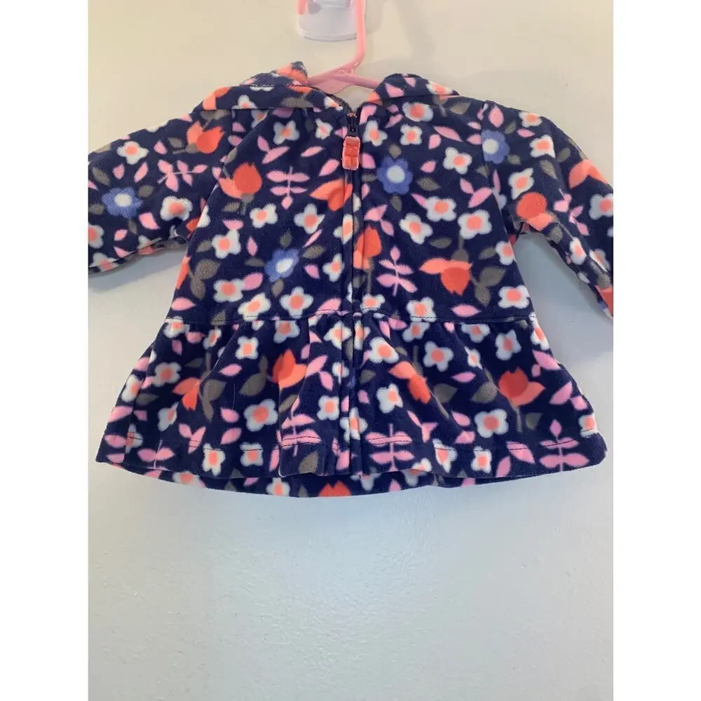 CARTER’S Girl’s Floral Fleece Light Weight Hooded Full Zip Jacket / Size: 3 Mos